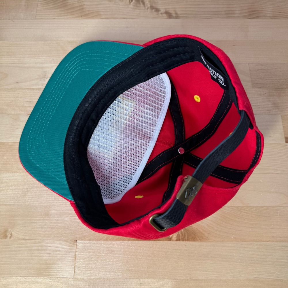 Nation Golf Co Red Yellow Snapback Hat Adjustable Leather Strapback Cap - Picture 10 of 11